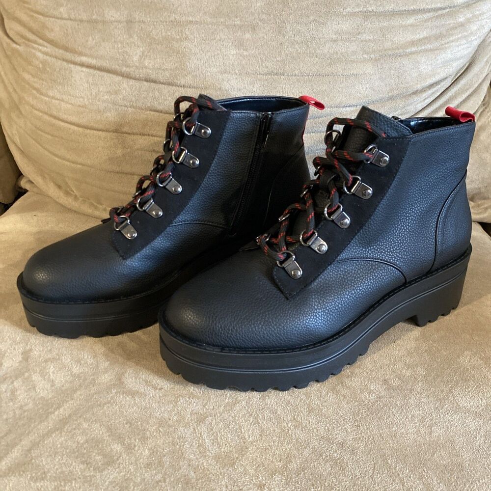 8.5 Women’s Mix No. 6 Combat Moto Black Red Platform Boots Lace Up Punk Metal